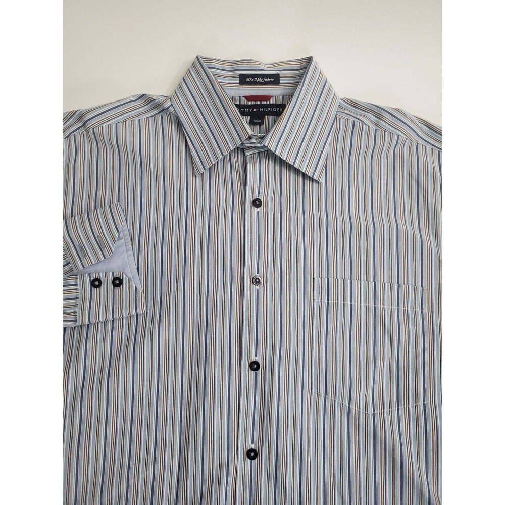 Tommy Hilfiger‎ Men's Long Sleeve Button Up 80s 2 Ply Fabric Shirt, Large